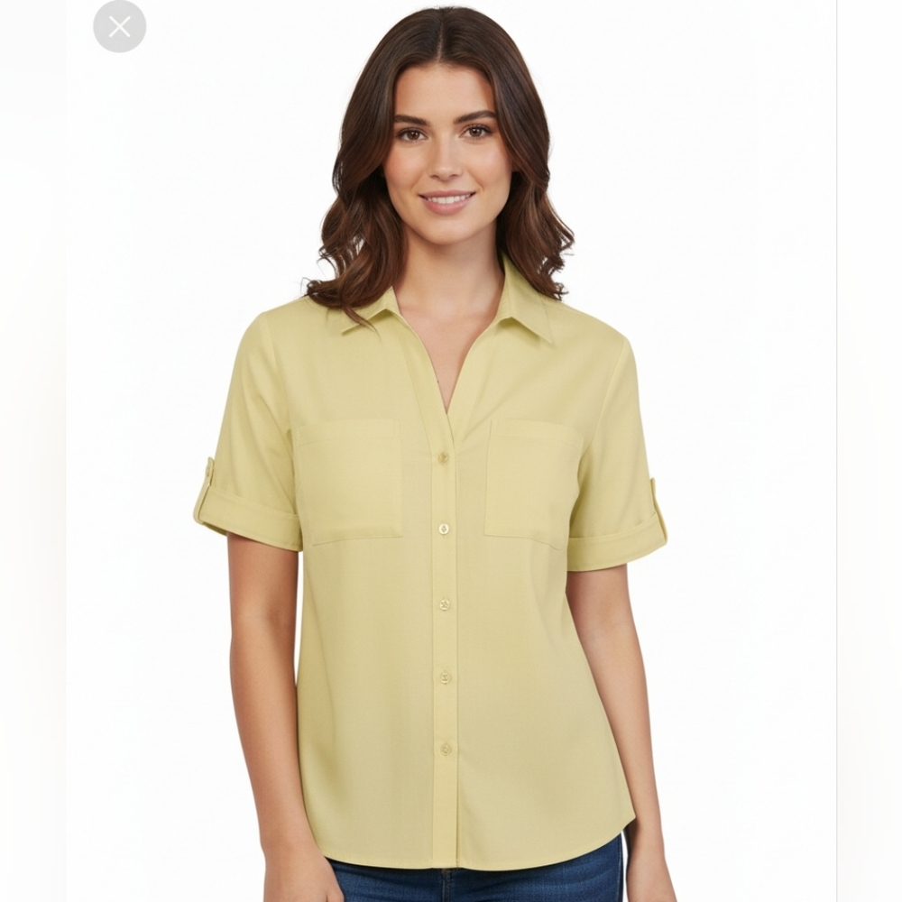 Chico's Non Iron Roll Sleeve‎ Bright Button Down Top Size 3 XL